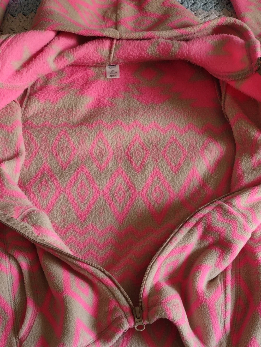 Old Navy Girl's Large 10/12 Pink Tribal Print Fleece Hoodie